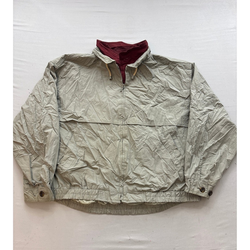Vintage Tan Windbreaker Jacket Burgundy Double Collar Full Zip Mens XL